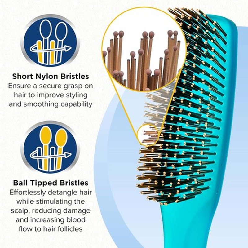 Giorgio GION1B Neon Blue Detangler Hair Brush - Gentle Touch for All Hair Types | Soft Bristles, 7.75 Inch