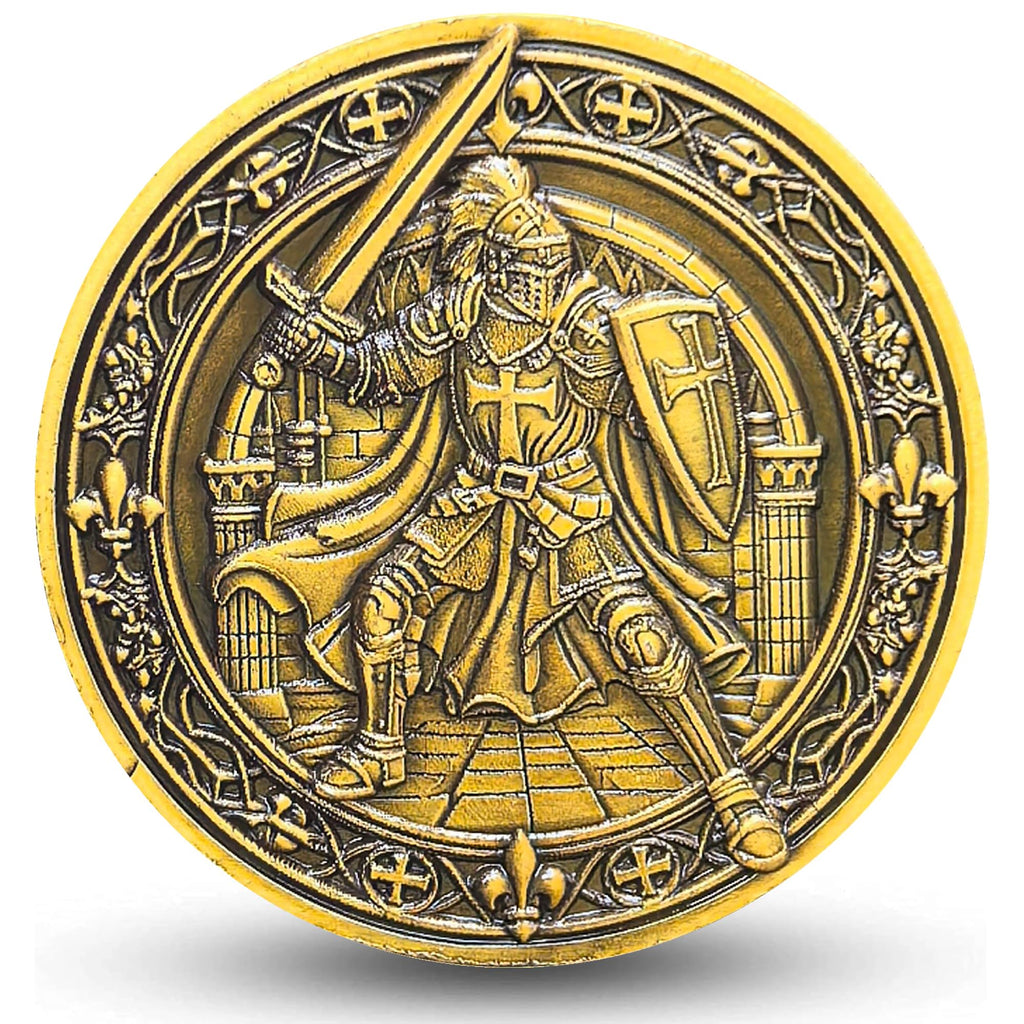 Knight's Valor Christian Challenge Coin with Inspirational Creed (Single Coin)