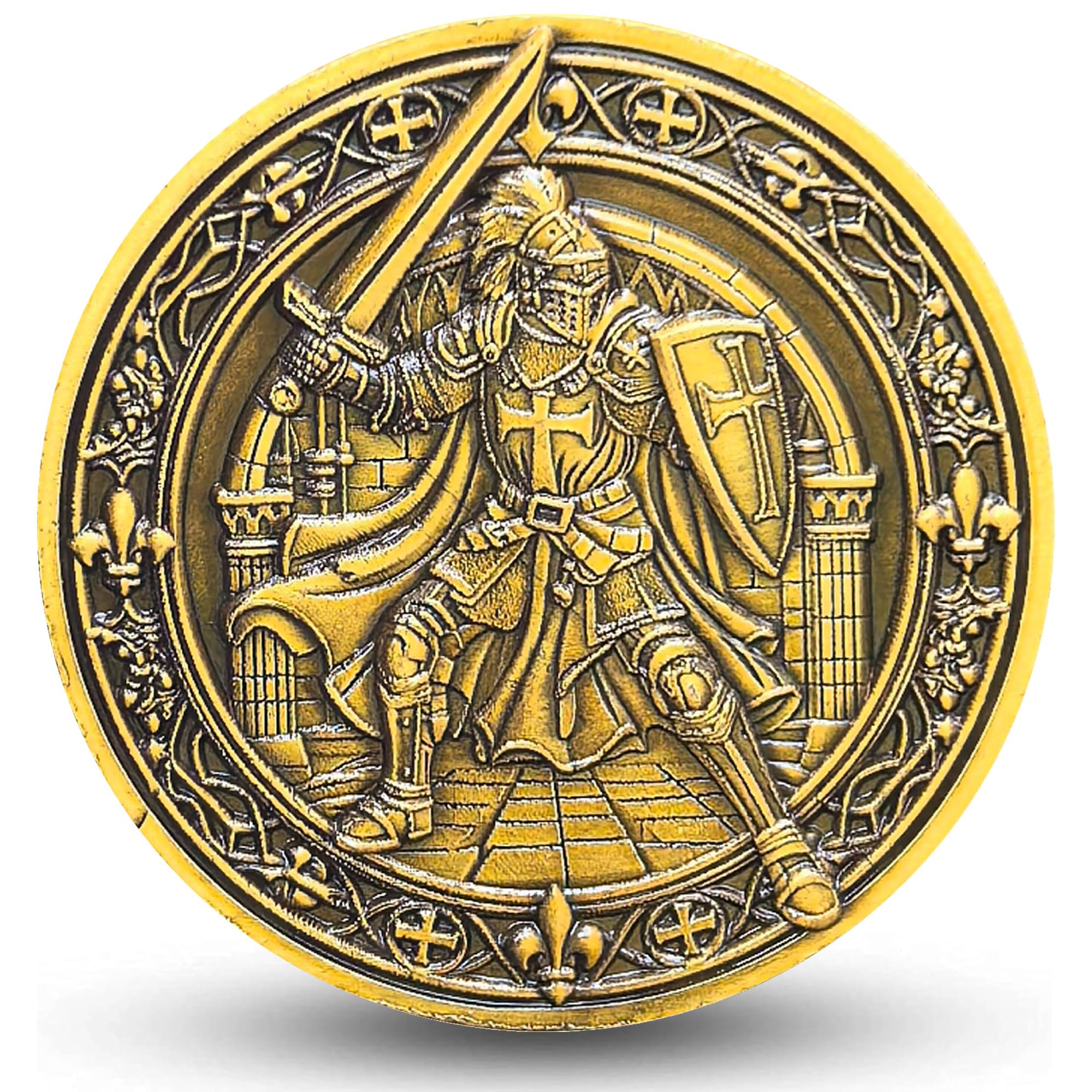 Knight's Valor Christian Challenge Coin with Inspirational Creed (Single Coin)