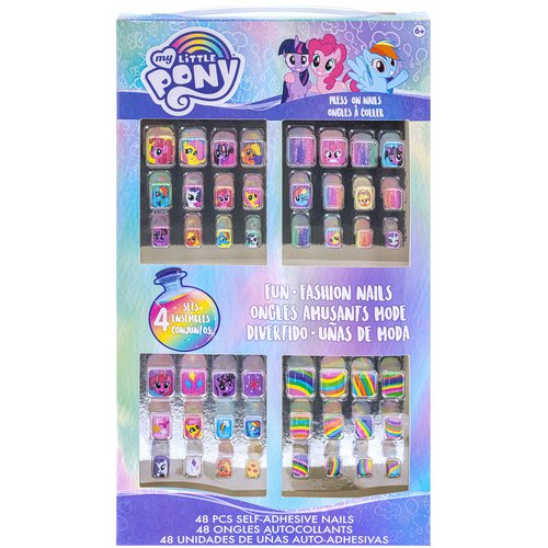 My Little Pony - Townley Girl 48 Pcs Press-On Nails Artificial False Nails Set for girls, kids with Pre-Glue Full Cover Acrylic Nail Tip Kit, Ages 6+ for Parties, Sleepovers and Makeovers