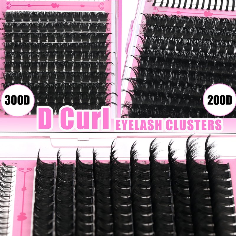 YIDUO Lash Clusters Kit 200D+300D+Spikes+Bottom Cluster Lashes Extensions Kit with Lash Bond and Seal |Tweezers |Removers |Eyebrow Brush (200D+300D-10-18MIX Thick Kit)
