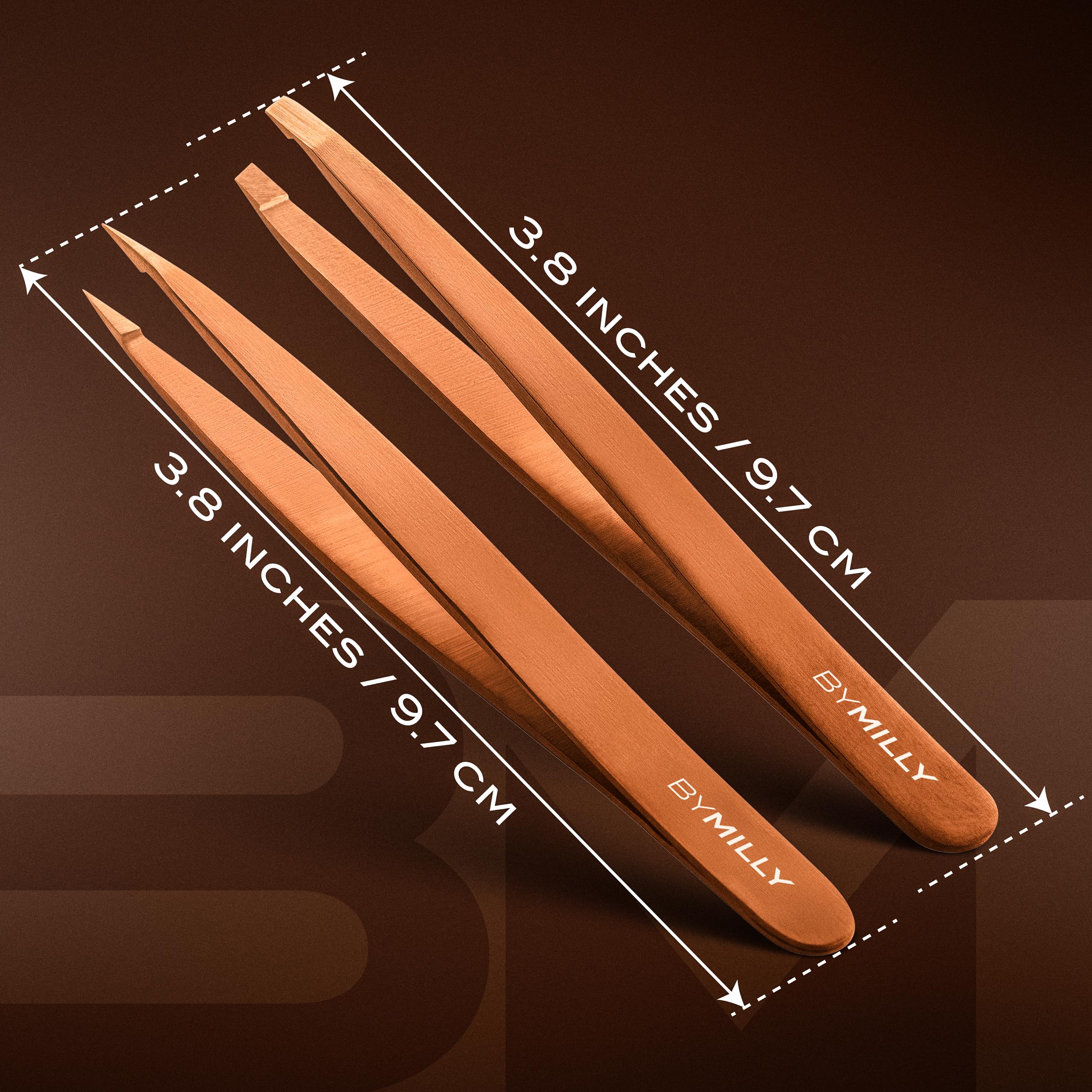 By MILLY Precision Tweezers Set | Titanium Series | Slanted and Pointed Tip Tweezers Kit | Aligned & Hand-Filed Tweezer Set Professional | Hair Removal & Eyebrow Tweezers | Rose Gold