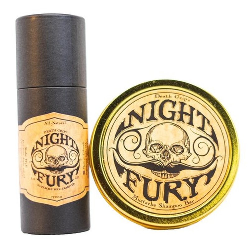 Night Fury Shampoo Bar and Night Fury Mustache Wax Remover Oil Set | 1 oz Amber Dropper Bottle | 4 oz Shampoo Bar