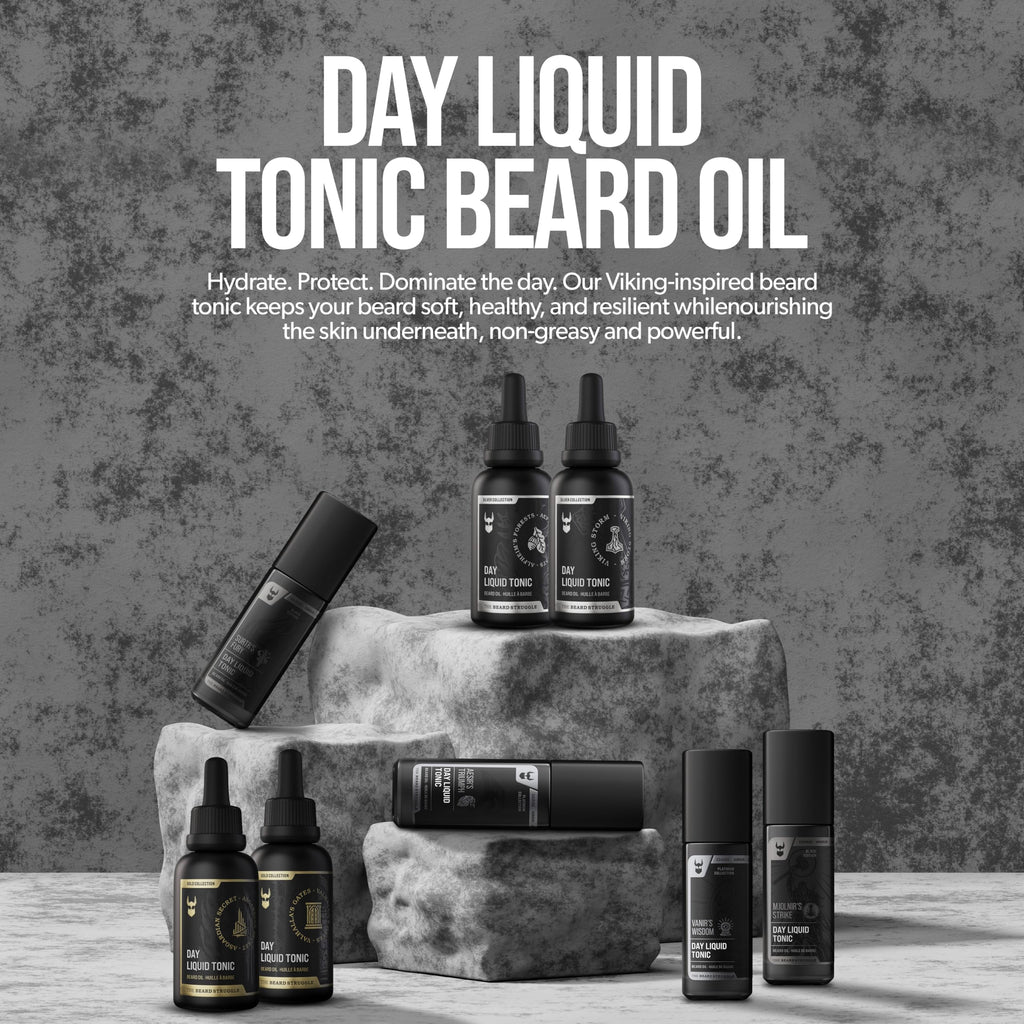The Beard Struggle - Day Liquid Tonic Beard Oil - Silver Collection (Viking Storm) - Beard Oil for Men - Moisturize, Softens Hair, Reduces Itch - Day Time Beard Growth Oil (1 Fl oz)