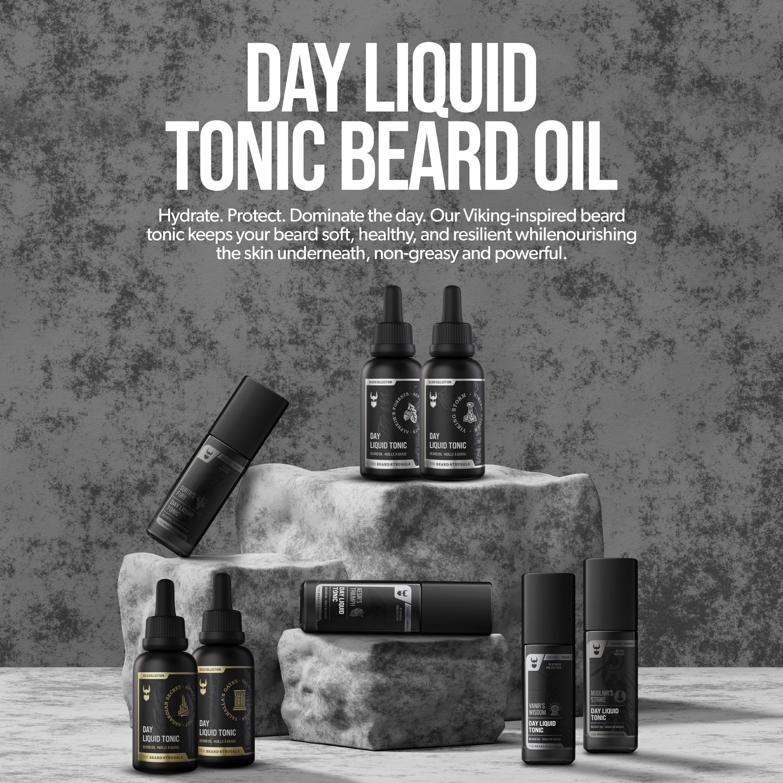 The Beard Struggle - Day Liquid Tonic Beard Oil - Silver Collection (Viking Storm) - Beard Oil for Men - Moisturize, Softens Hair, Reduces Itch - Day Time Beard Growth Oil (1 Fl oz)