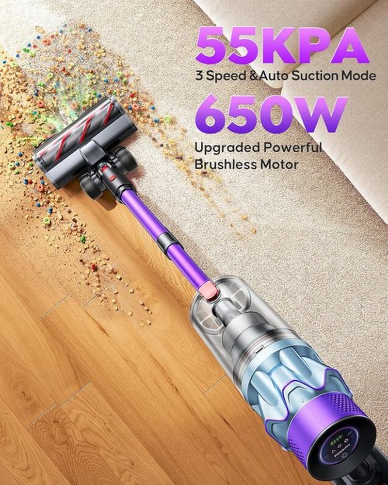 Skiennix Cordless Vacuum Cleaner - 70 Min Runtime, 650W Power, Self-Standing Design | Ideal for Home & Pets