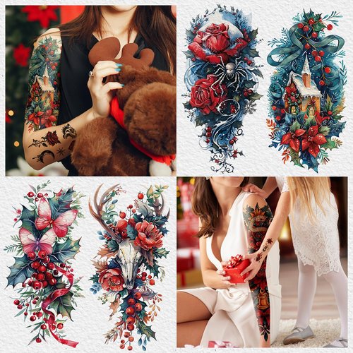 Cerlaza Christmas Temporary Tattoos for Adults, Christmas Accessories Holiday Makeup Tattoo Stickers, Santa Xmas Decorations Party Favors Stocking Stuffers, Holiday Outfits for Women