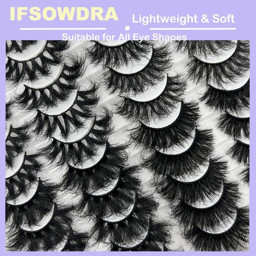 IFSOWDRA Mink Lashes Strip D Curl Volume 20/25mm Long Dramatic Lashes 3D Mink Cat Eye Eyelashes Pack, Wispy False Eyelashes Natural Look (4 Styles)