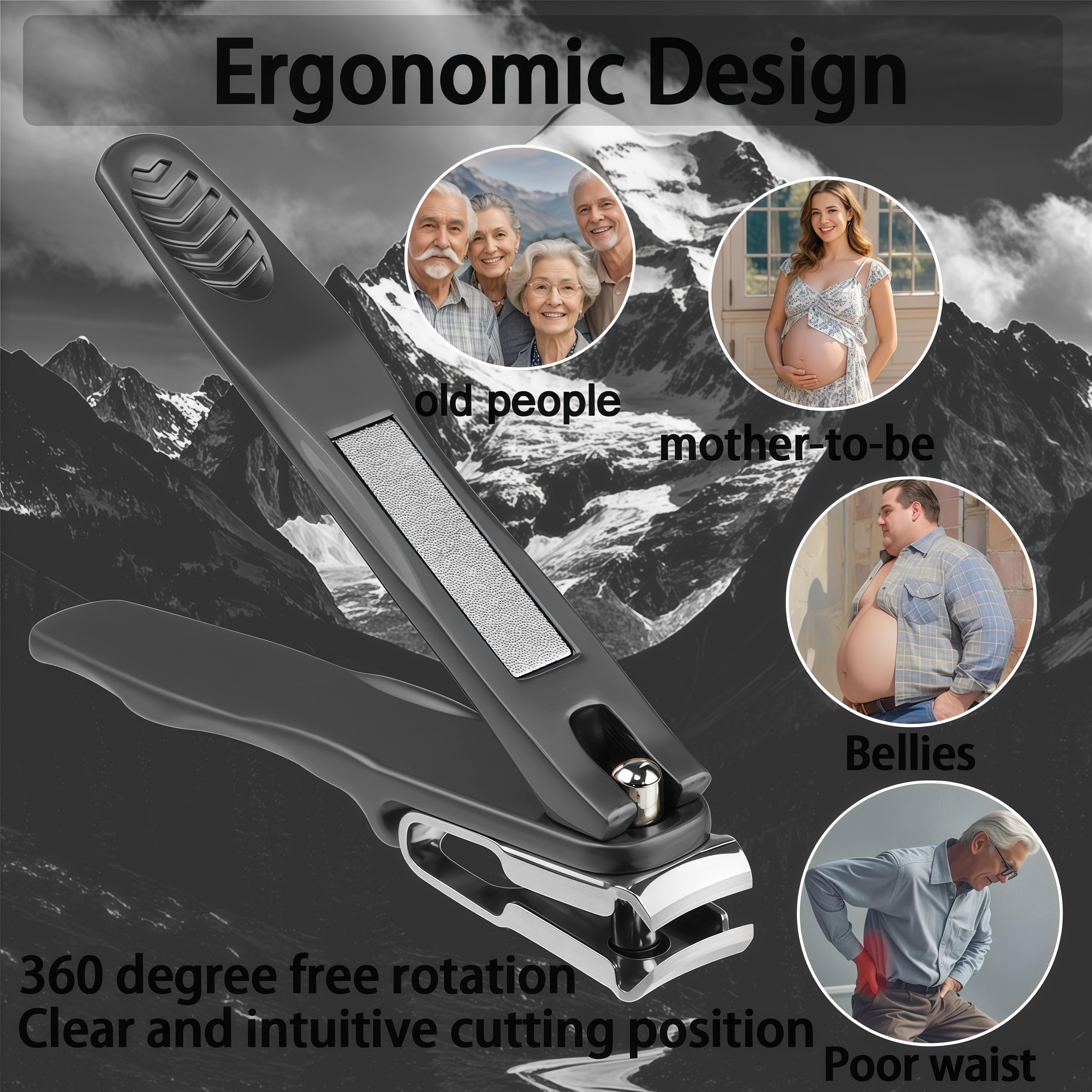 XGIZMOO 360° Rotating Toenail Clippers for Seniors, Long Handle Fingernail Clippers for Men and Women, Ergonomic Grip Toenail Clipper for Thick Nails