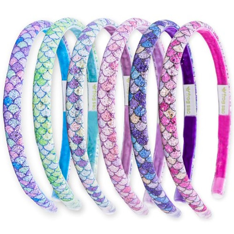 FROG SAC 6 Headbands for Girls - Thin Head Bands for Kids, Toddler Hair Band Accessories, Glitter Mermaid Floral Hairbands, Easter Basket Stocking Stuffers (Pink,Purple,Blue,Aqua,Green)