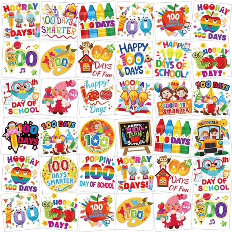 100th Day Of School Temporary Tattoos, 72 pcs Happy 100 Days of School Face Tattoos for Kids 100 Days Smarter Party Supplies, Hooray 100 Days Tattoo Stickers for 100Days Party Decoration, 100 Day of School Gift Bags Fillers