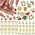 RODAKY 62PCS Christmas Nail Charms 3D Snowflake Santa Claus Charm and Gems Rhinestone Jingle Bell Elk Gold Nails Art Jewelry for Manicure Design Decoration Accessories