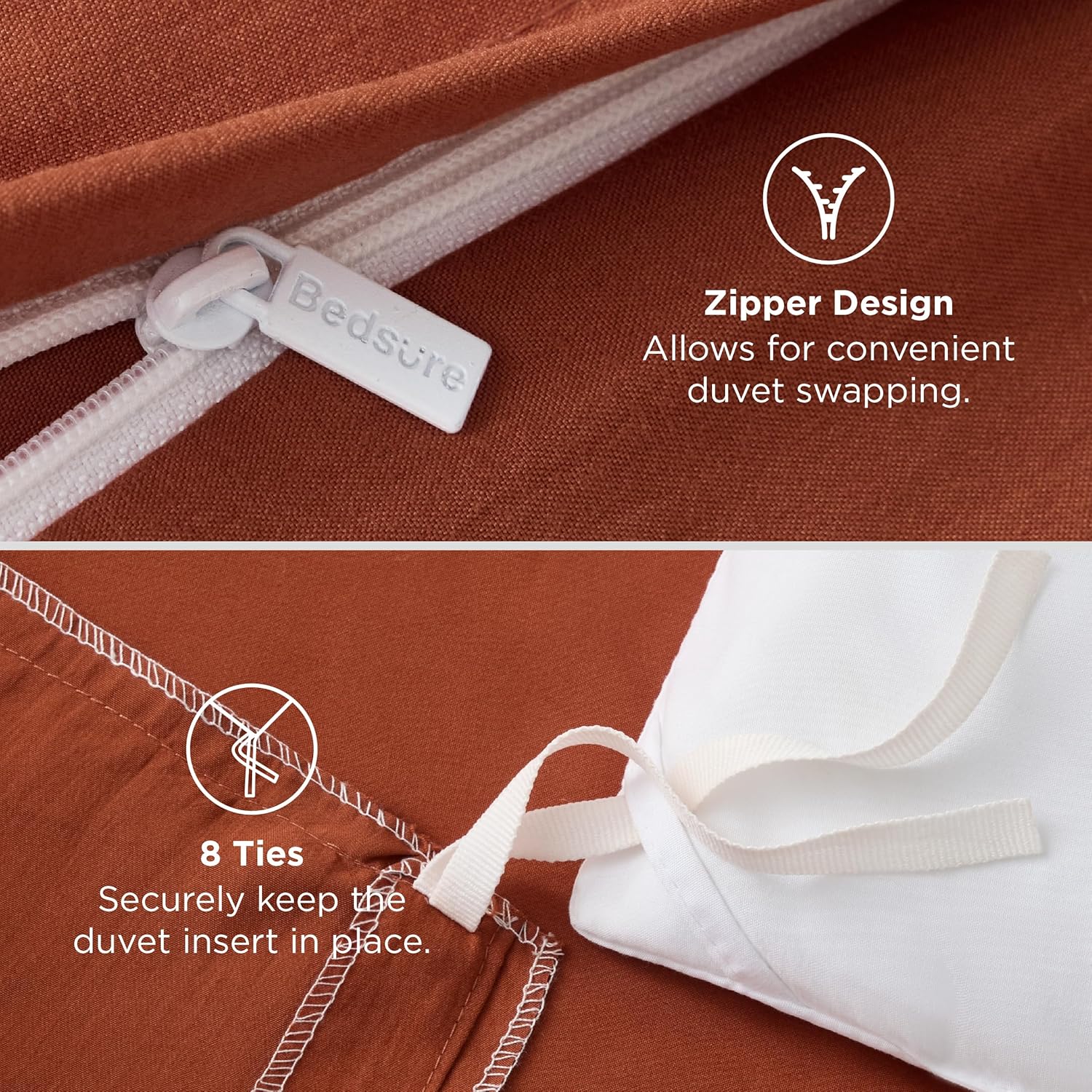 Bedsure Terracotta Duvet Cover Set - Extra Soft Cotton-Like Polyester, Full Size 3 Pieces, 80x90 Inches with Zipper Closure & 2 Pillow Shams