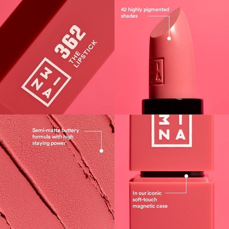 3INA The Lipstick - Moisturizing Lipstick for Women - Semi-Matte Satin Finish with 5-Hour Long Wear - Highly Pigmented and Comfortable - 437-0.16 oz