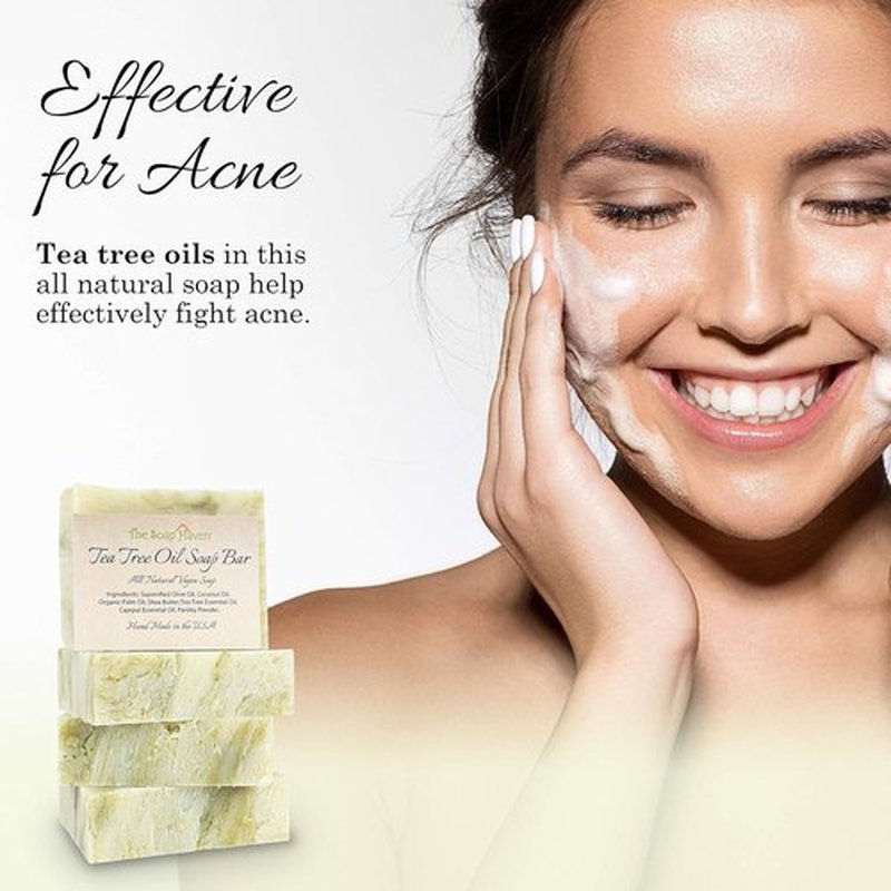 Tea Tree Soap Bar - Natural Tea Tree Oil Soap for Face, Hands, and Body - Fights Blemishes & Odor | 4 Large 4.5 oz Bars, Handmade in USA