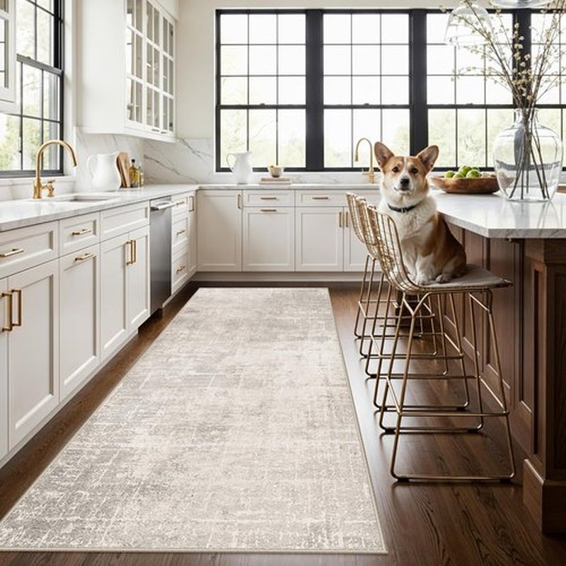 Regine Switzerland Washable 4x8 Hallway Area Rug - Abstract Water Resistant Non-Slip Design in Beige/Cream