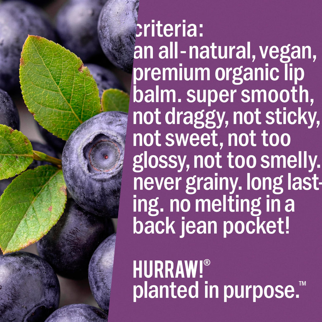 Hurraw! Huckleberry Lip Balm: Organic, Certified Vegan, Cruelty and Gluten Free. Non-GMO, 100% Natural Ingredients. Bee, Shea, Soy and Palm Free. Made in USA