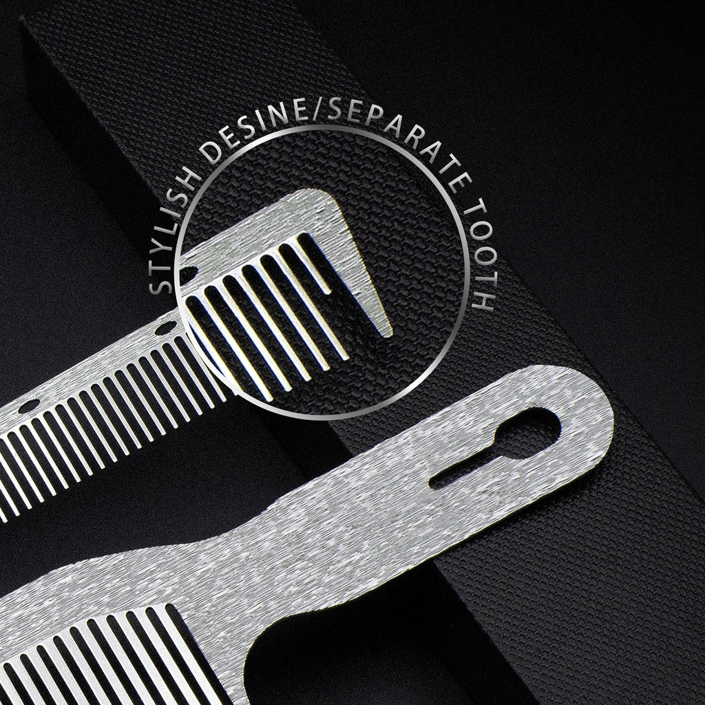 Dolmifapro 2 Pcs Stainless Steel Comb Set Metal Barber Combs for Hair Stylist, High Texture, Wood Grain Design barber combs professional Metal Fine Comb