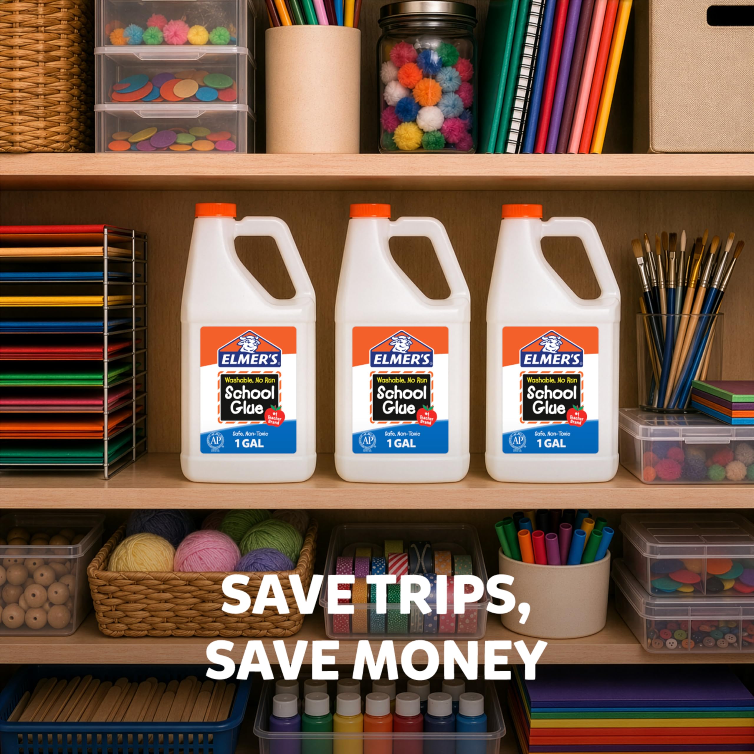 Elmer's White Liquid School Glue, 1 Gallon, Safe, Washable, 1 Count, - #1 Teacher Brand, Bulk Arts & Crafts, Projects, Classroom Supplies, Great for Making Slime