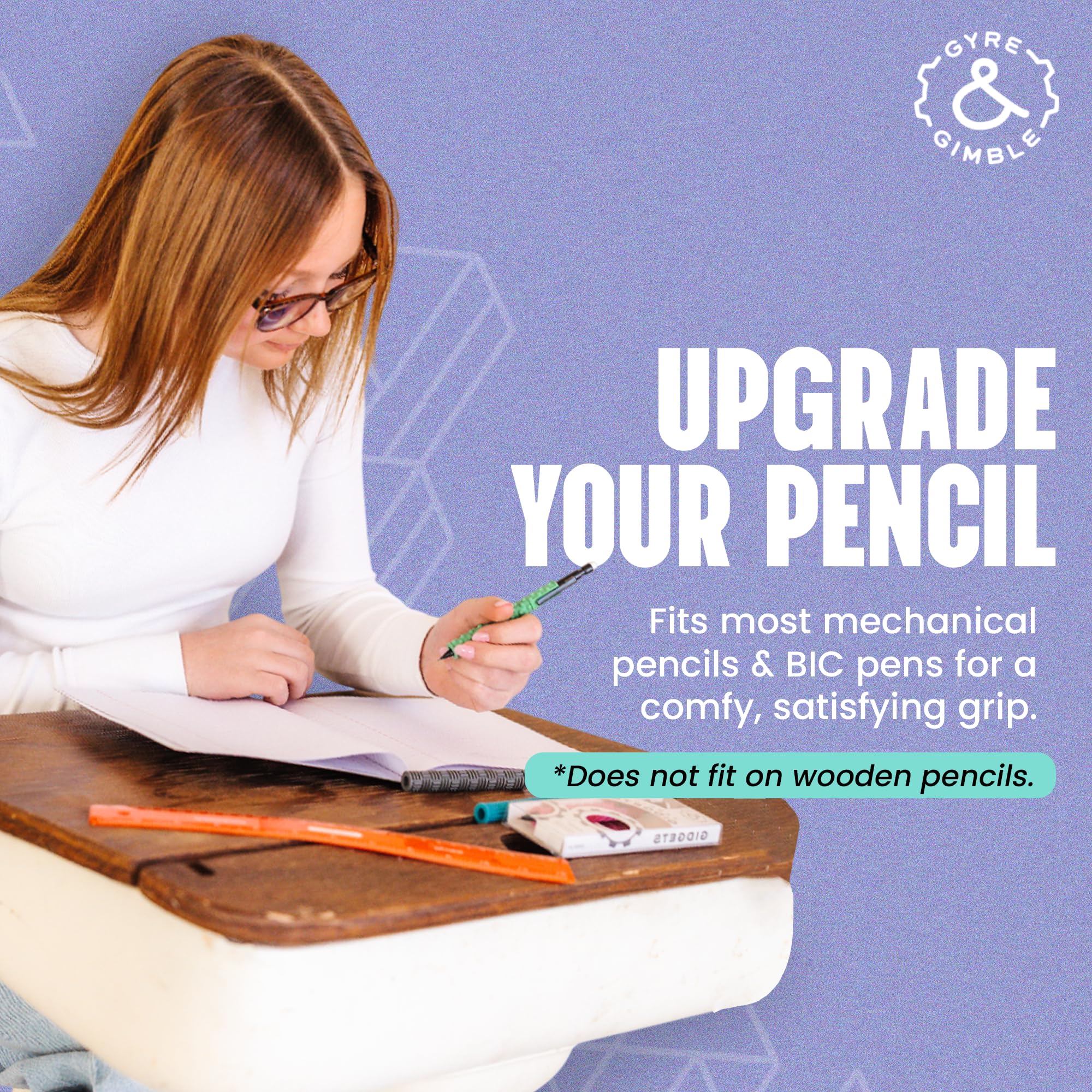 Gyre & Gimble Pencil Gidgets – Textured Silicone Pencil Sleeve for Quiet Fidgeting – Transform Your Mechanical Pencil into a Sensory ADHD Tool for Kids and Adults – 4 Sleeves & 2 Pencils - Gray