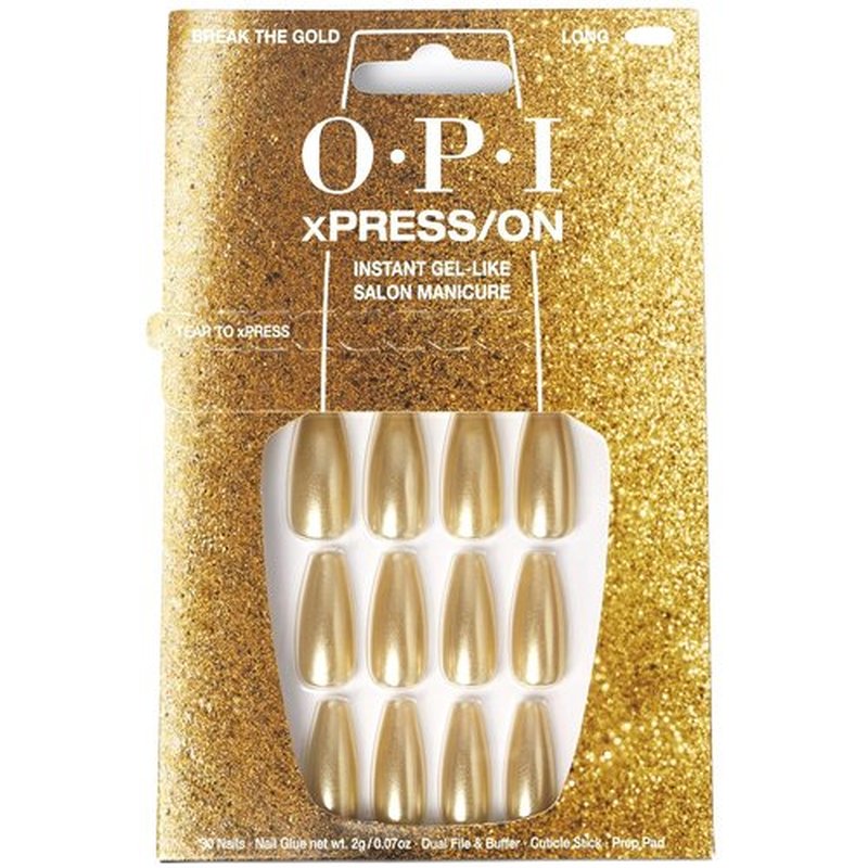 OPI xPRESS/ON Press-On Nails - Long Coffin Shape Nail Art | 30 Count with Glue | Instant Gel-Like Manicure