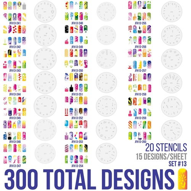 Custom Body Art Airbrush Nail Stencils - Nail Art Stencils Series #13: 340 Unique Designs from 20 Individual Templates