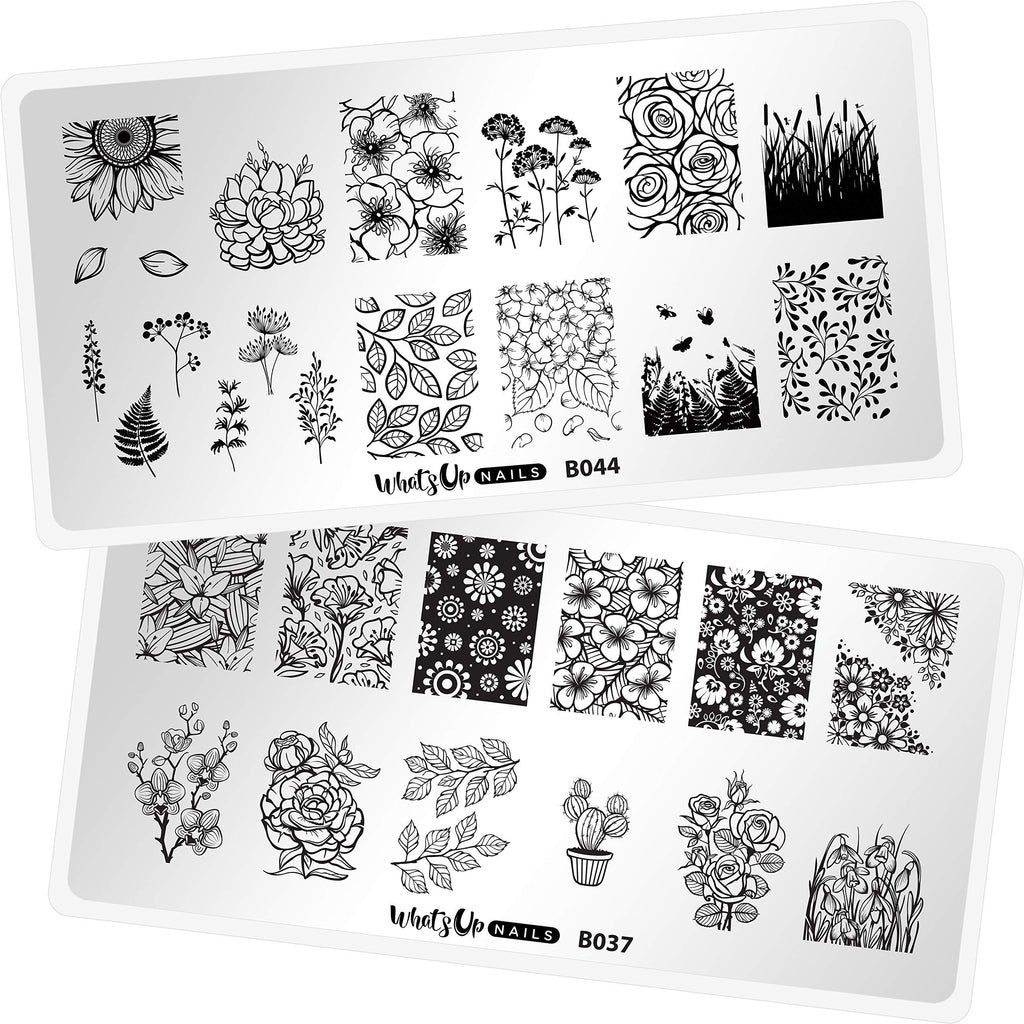 Whats Up Nails - Blossoming Stamping Plates 2 Pack (B037, B044) for Nail Art Design