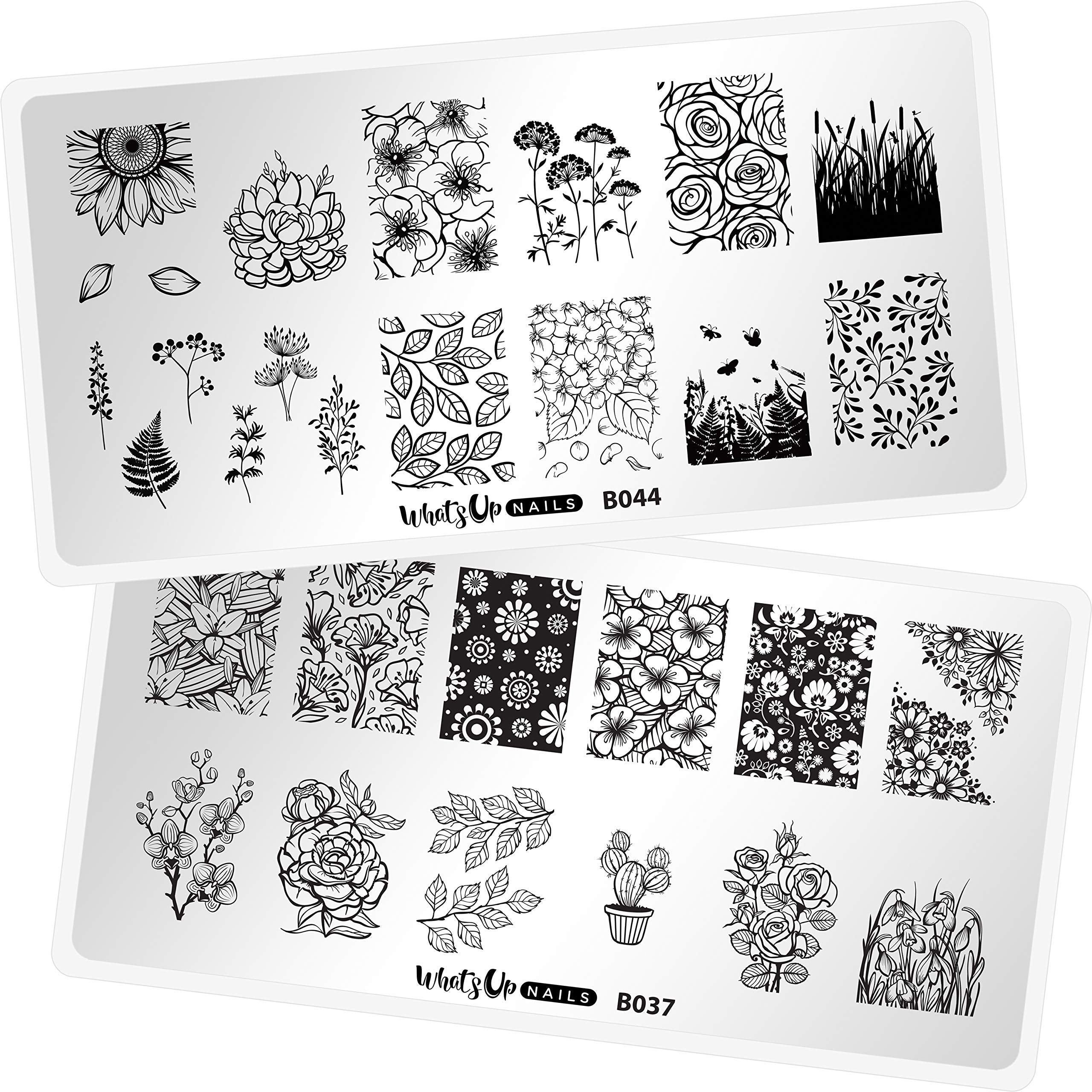 Whats Up Nails - Blossoming Stamping Plates 2 Pack (B037, B044) for Nail Art Design