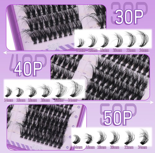 Natural Lash Clusters Wispy Lash Extension 30D+40D+50D Cluster Eyelash Extension 14-24mm Lashes Individual Eyelash Clusters D Curl DIY Lash Extension by FOINEMYED