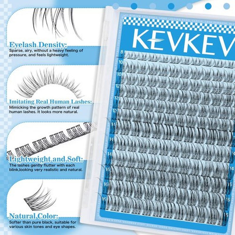 KEVKEV Wispy Lash Clusters Ultra-Thin Band Natural Eyelash Clusters 8-16mm Soft Cluster Eyelash Extensions Mix Length Ultra-Light Natural Look Natural Lash Clusters DIY Lash At Home(Wispy03)
