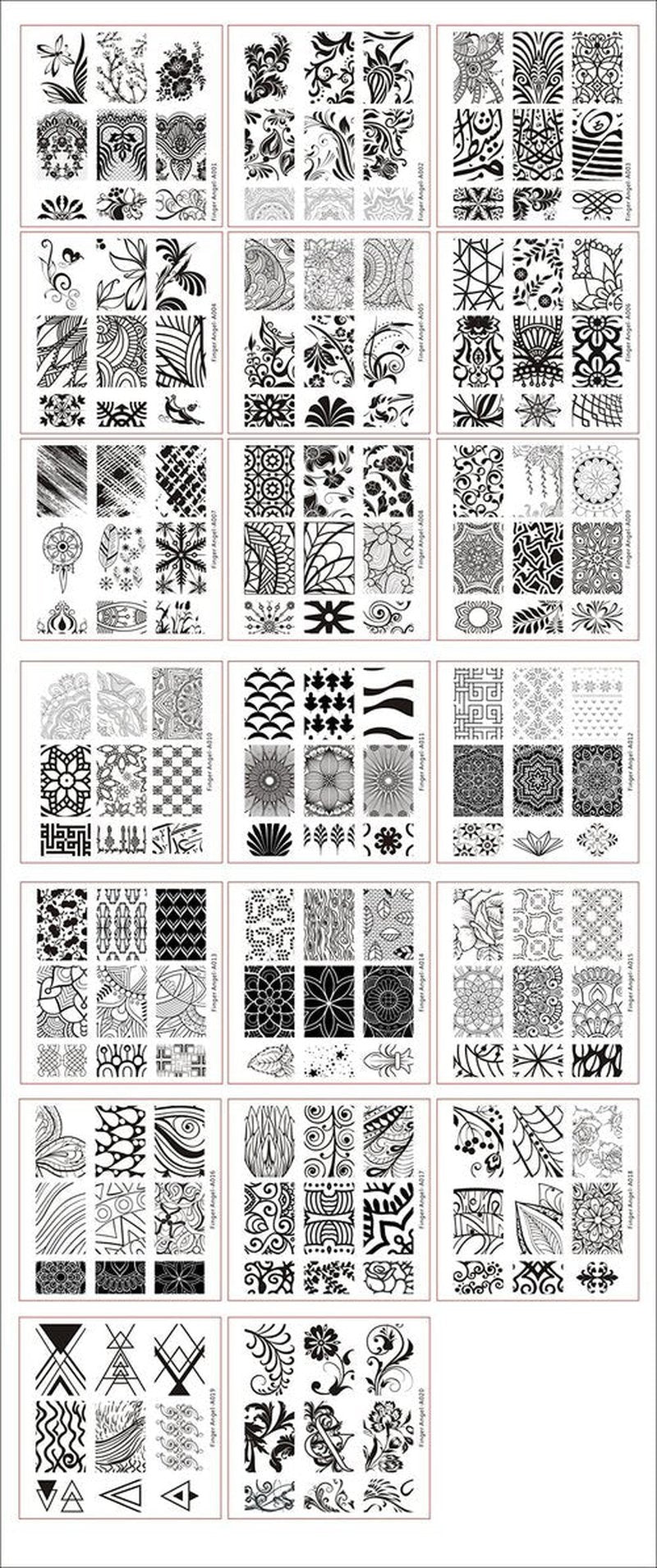 FingerAngel 20 Pcs Mix Design Nail Stamping Template+1 Stamper + 1 Scraper Nail Art Image Stamp Stamping Plates Manicure Template Nail Art Tools (A1-20)