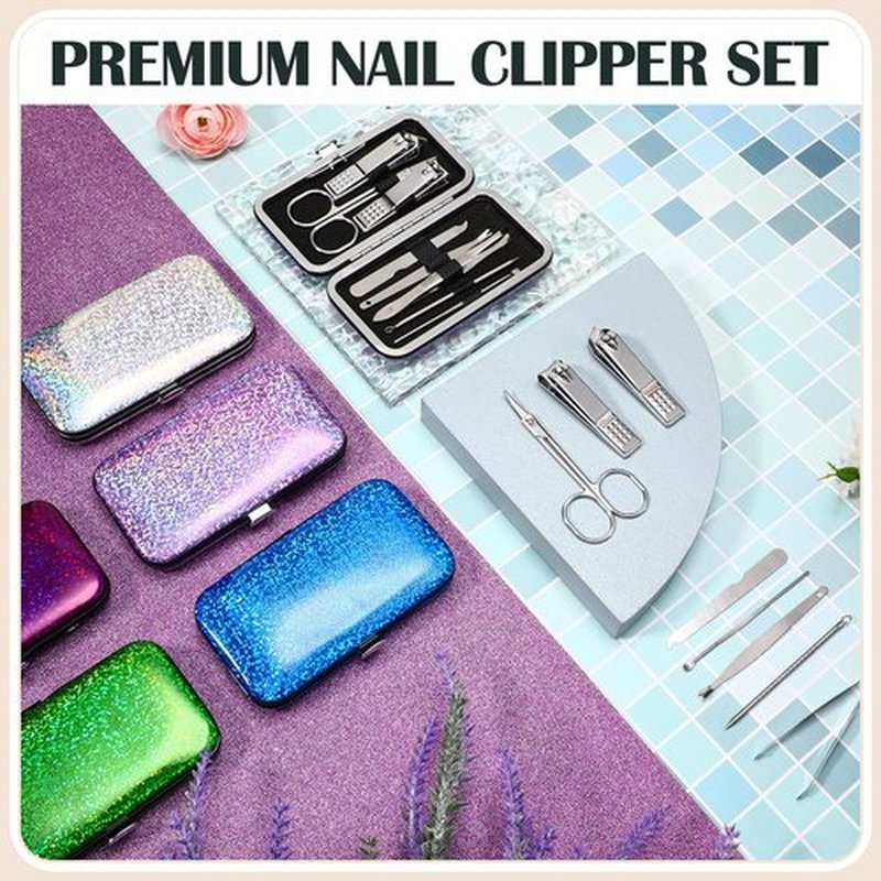 Leriton 60 Pack Manicure Set Bulk Gifts Stainless Steel Nail Clipper Set with Case 8 in 1 Personal Pedicure Kit for Women Men Gifts for Christmas(Mix Color,Laser)