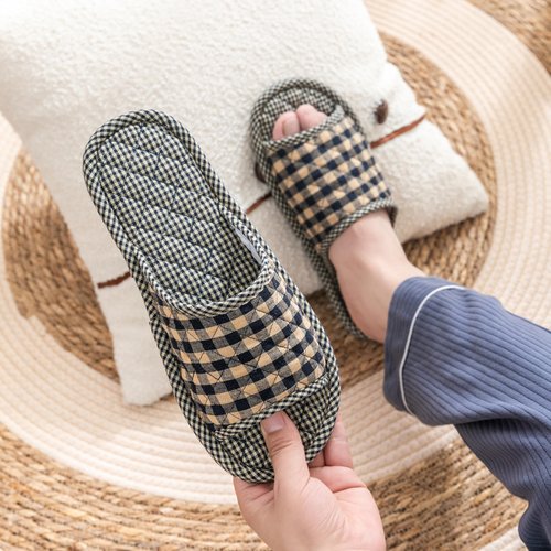 biroris 3 Pairs Plaid House Slippers for Men, Open Toe Indoor Slippers Comfortable Washable Portable Foldable Guest Travel Hotel Airplane Spa Slippers (plaid slippers, Adult, Men, 7, Numeric Range, US Footwear Size System, 9, Medium)