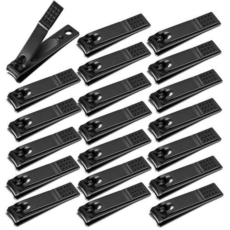 AVERZELLA 20 Pcs Nail Clipper Set for Men & Women - Flat Edge Toe and Fingernail Clippers Bulk Pack, Nail Cutter & Trimmer for Toenail and Finger Nails for Home, Travel or Bulk Use (Black)