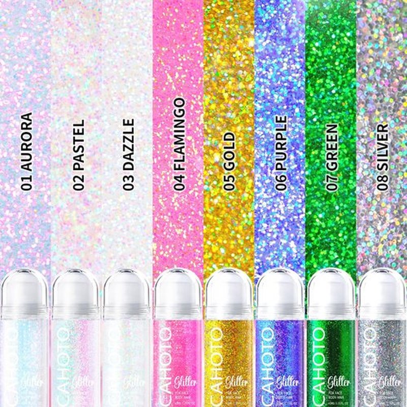 CAHOTO Pastel Rolling Glitter for Face Body & Hair, Sparkling Holographic Shimmer, Roll-on Sequins for Singer Concert Rave Festival Halloween Party Carnival, 1.35fl.oz