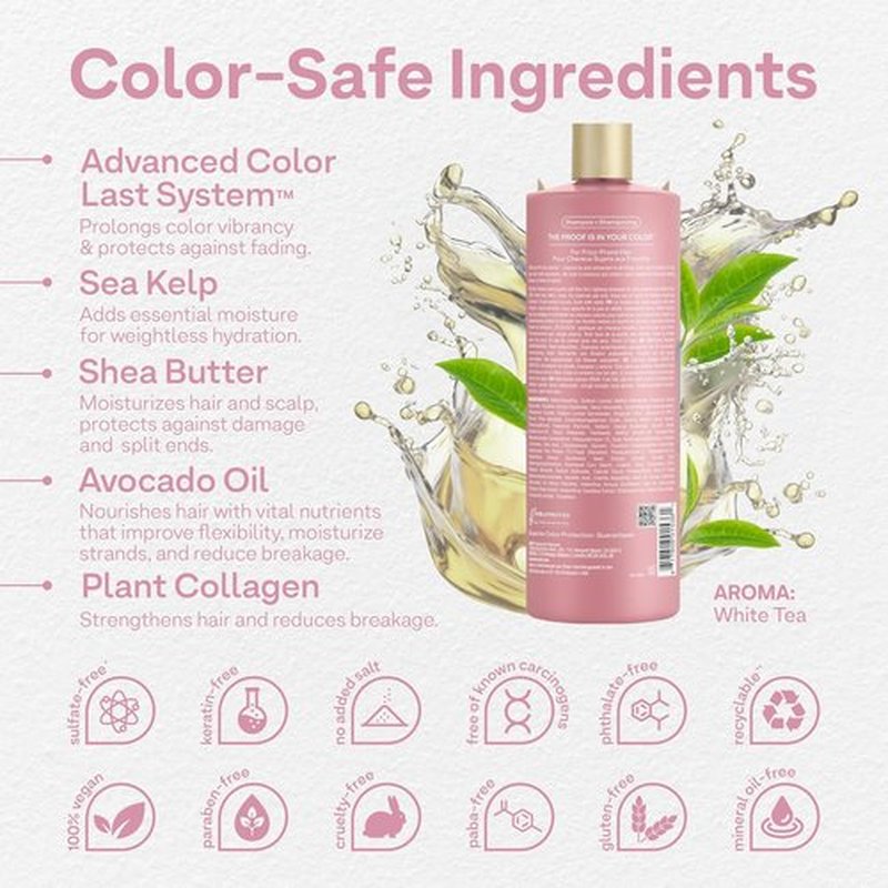 Colorproof Smooth Shampoo - 32 Fl. Oz. Smoothing Anti-Frizz Formula for Color-Treated Hair | White Tea Scent