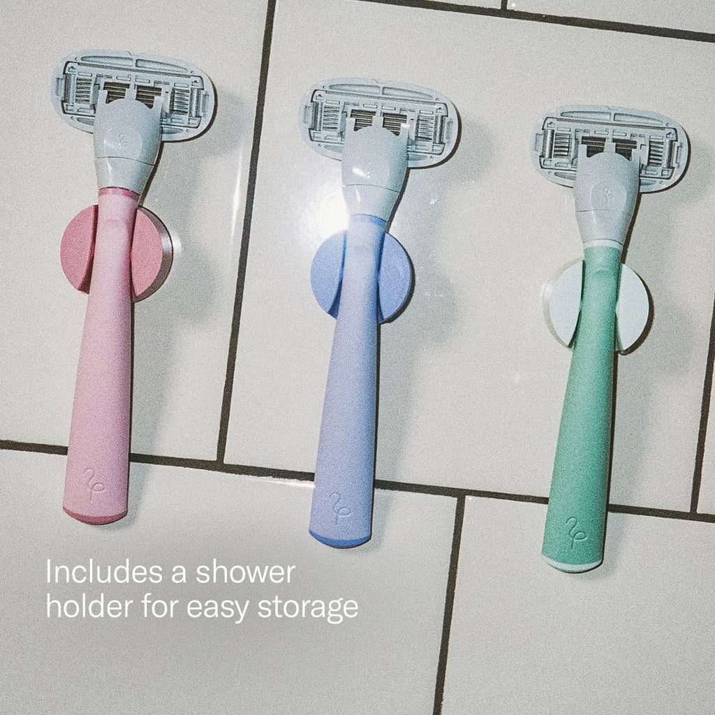 Flamingo Shaving Razor Set for Women - Original Razor Handle, 2 Blade Refills, Foaming Shaving Gel, and Shower Holder - Lilac