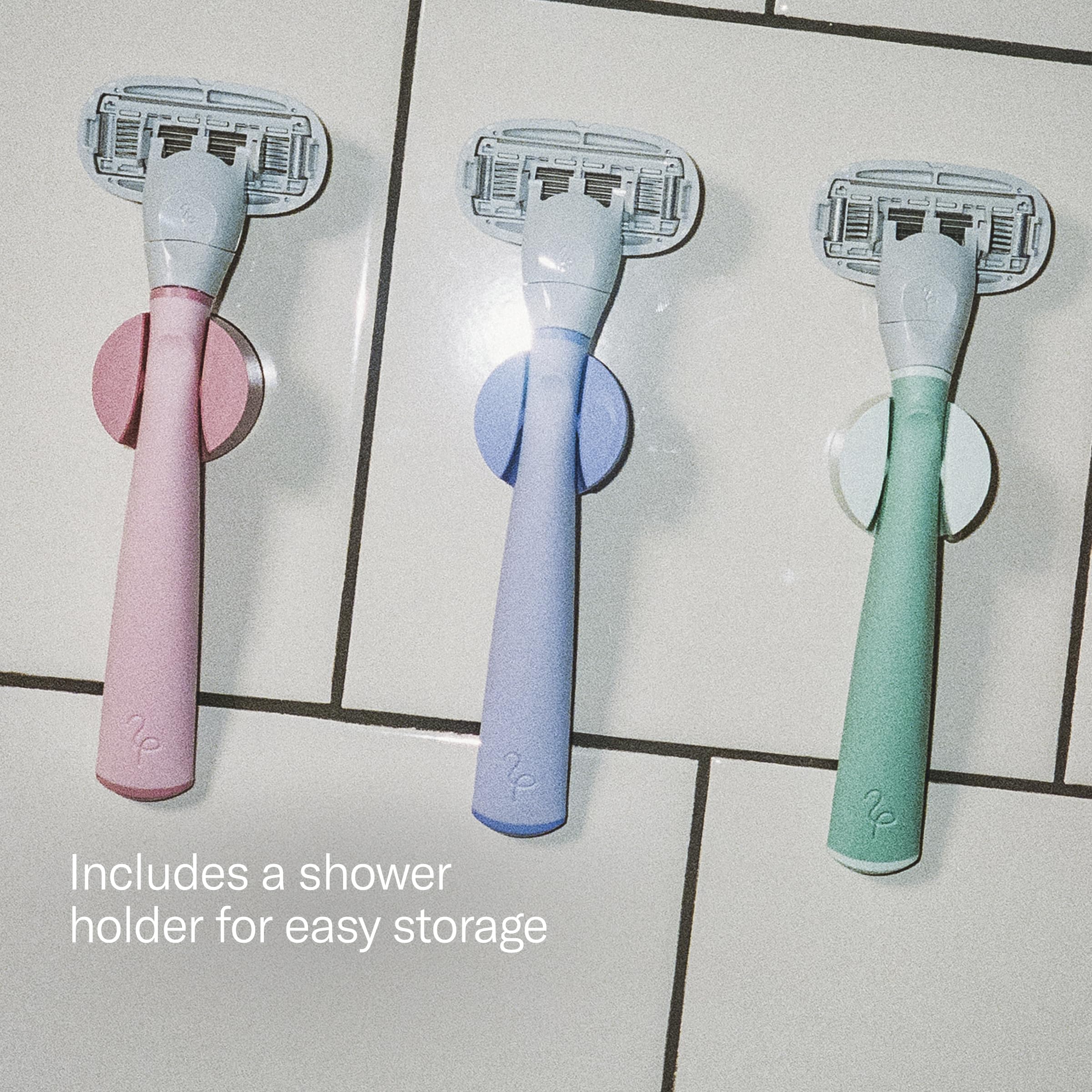 Flamingo Shaving Razor Set for Women - Razor Handle, 2 Razor Blade Refills, Foaming Shave Gel, and Shower Holder - Rose