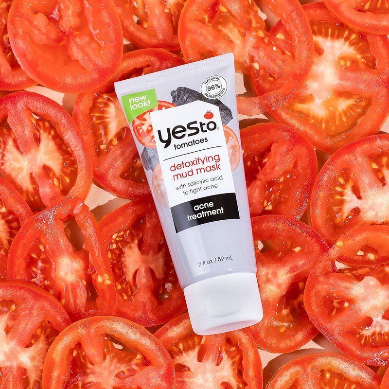 Yes To Tomatoes Charcoal Mud Mask - Detoxify Acne-Prone Skin | 96% Natural, 2.006 Fl Oz (Pack of 2)