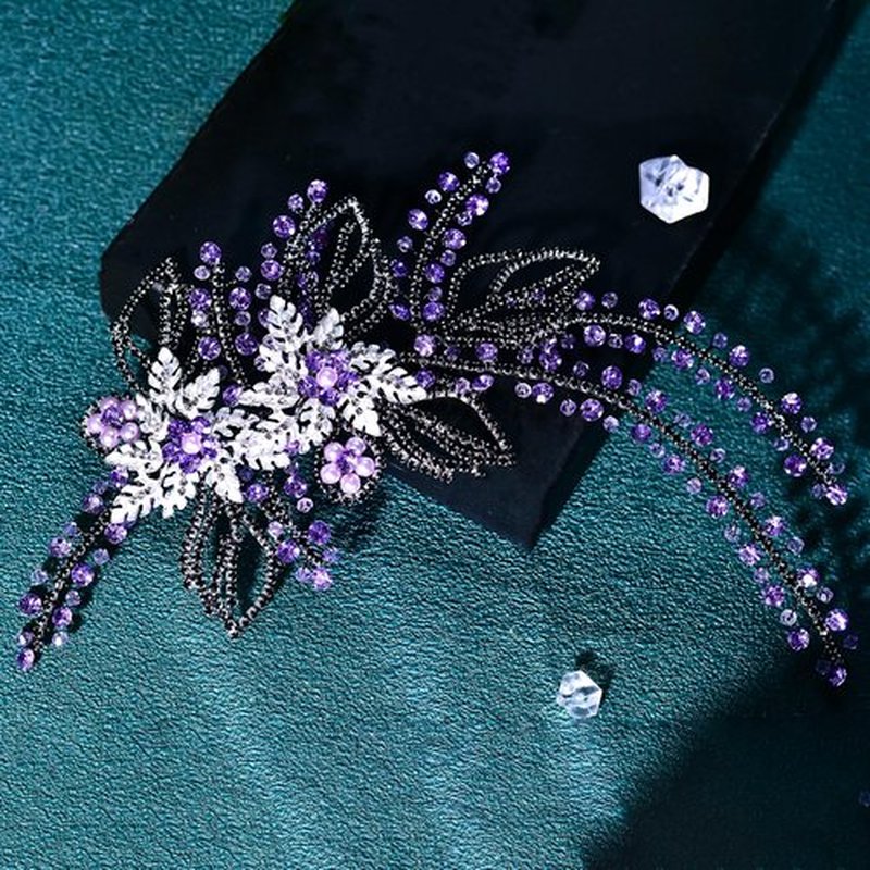 LOVFOIVER Wedding Head Pieces Crystal Bridal Hair Clips Women's Handmade Bridal Rhinestone Wedding Party Hair Accessories(Purple)