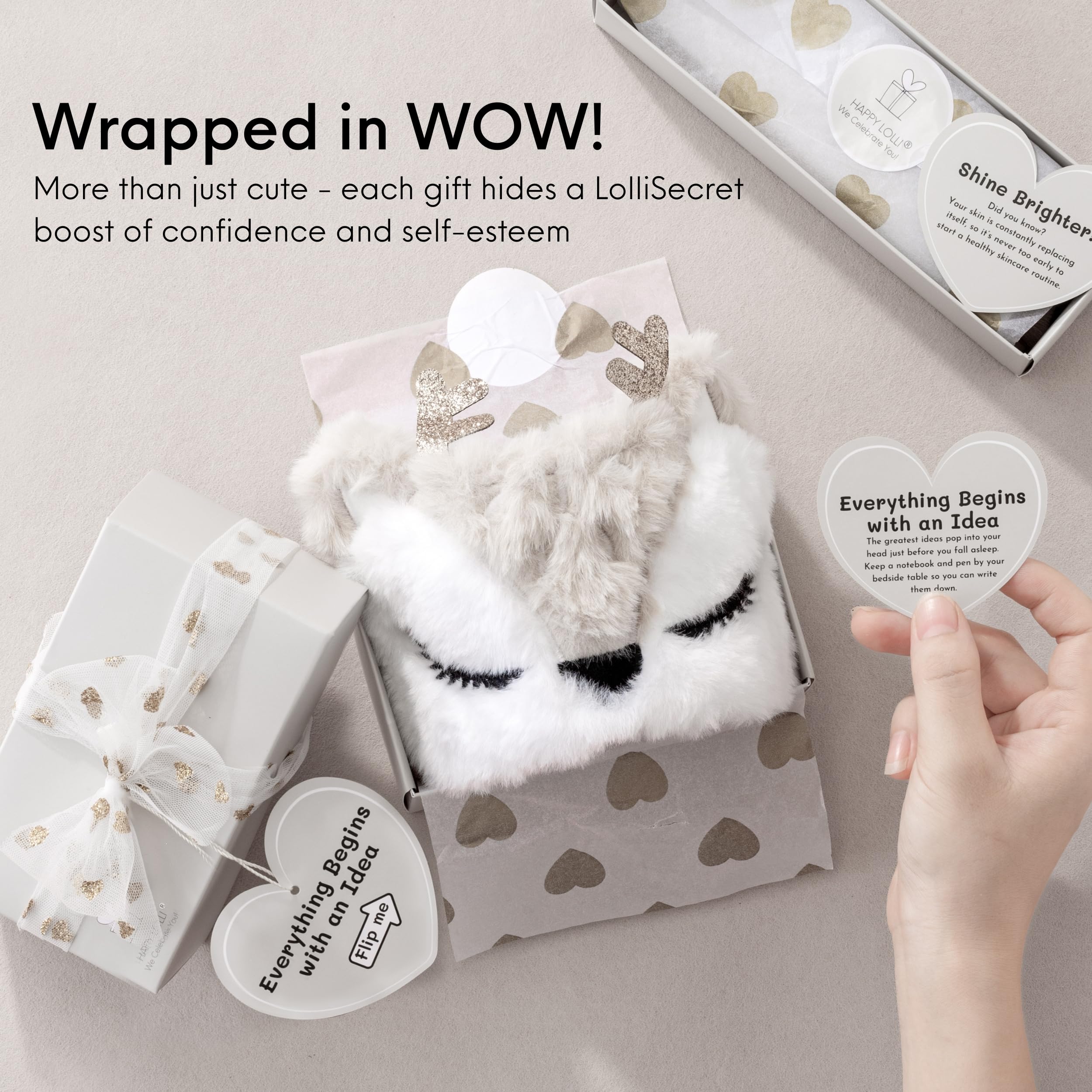 HAPPY LOLLI White LolliBox Gift Set for Tween & Teen Girls Ages 8–15, Birthday Gift Box, Ready-to-Gift Surprise Box with 8 Individually Wrapped Gifts & Empowering Challenges