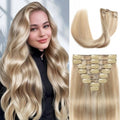 Clip in Hair Extensions Real Human Hair, 18 inch 100g/3.6oz, Balayage Invisible Remy Human hair Clip in Extensions for Women Seamless Straight 8Pcs Double Weft Dark Blonde Highlighted Bleach Blonde