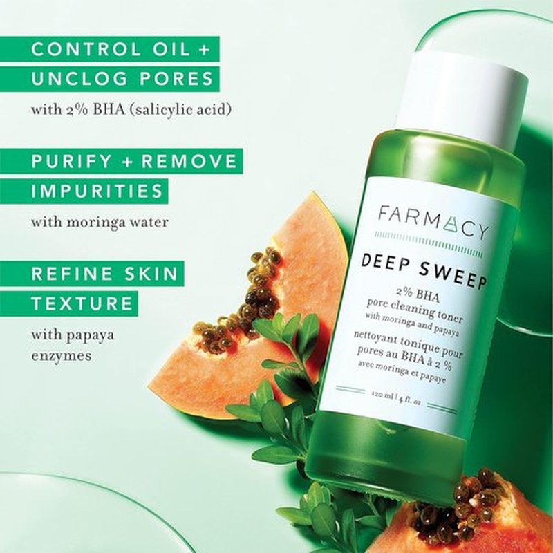 Farmacy 2% Salicylic Acid Toner - Deep Sweep BHA Exfoliant & Pore Cleaner for Oily Skin (120ml)