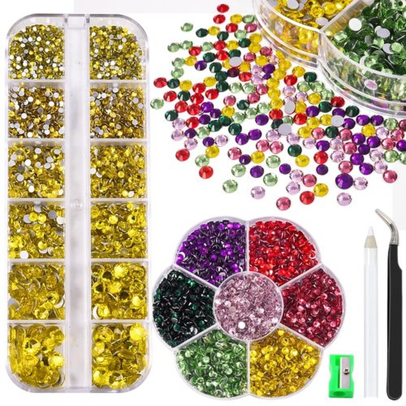 Blinginbox 2 Boxes of Flatback Rhinestones Nail Gems, Round Glass Gems for DIY Clothes Shoes, Non Hotfix Rhinestones, 8870pcs Mixed Sizes from 1.4mm to 6.6mm (Lemon Yellow)…