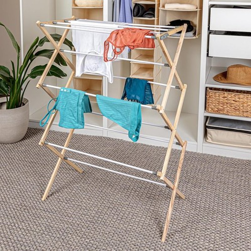 Household Essentials X-Frame Clothes Drying Rack - Sturdy Wood Frame with 23.8 Feet of Hanging Space | Easy Assembly, Natural Finish
