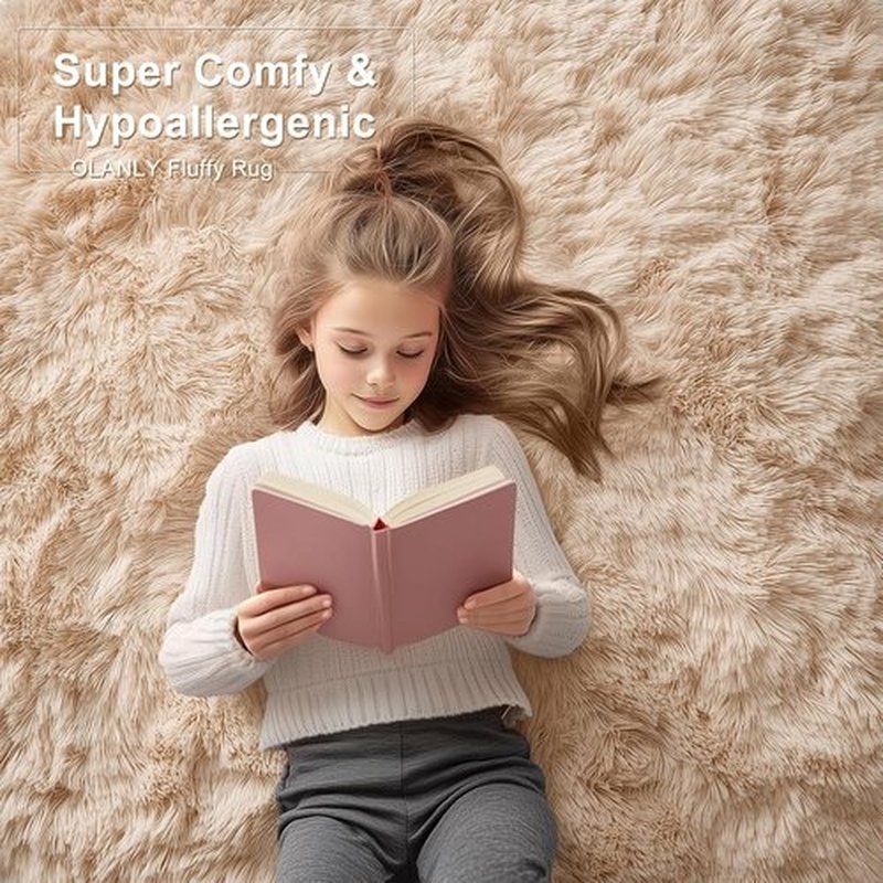 OLANLY Area Rugs - Soft Fluffy Shaggy Indoor Carpet for Living Room & Bedroom | Machine Washable 4x5.9 ft in Beige