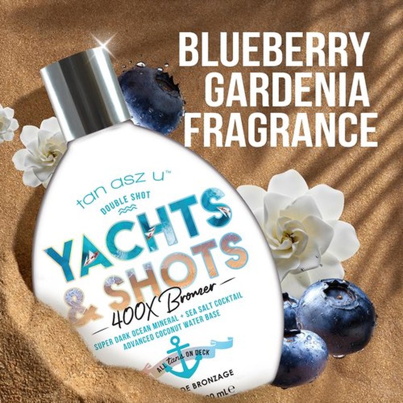 Tan Asz U Yachts & Shots Tanning Lotion, 400X Double Shot Bronzer, Super Dark Ocean Mineral & Sea Salt Cocktail Tanning Lotion with Advanced Coconut Water Base, 13.5 Fl Oz