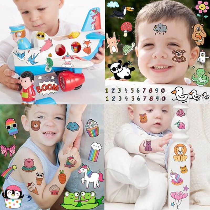 GOROMON 60 Sheets 1200+ Patterns Summer Cute Small Temporary Tattoos For Kids Girls Boys, Tiny Animals Mermaid Unicorn Cartoon Fake Tattoo Sticker Face Hands, Children Tatoos Party Tatuajes Temporales