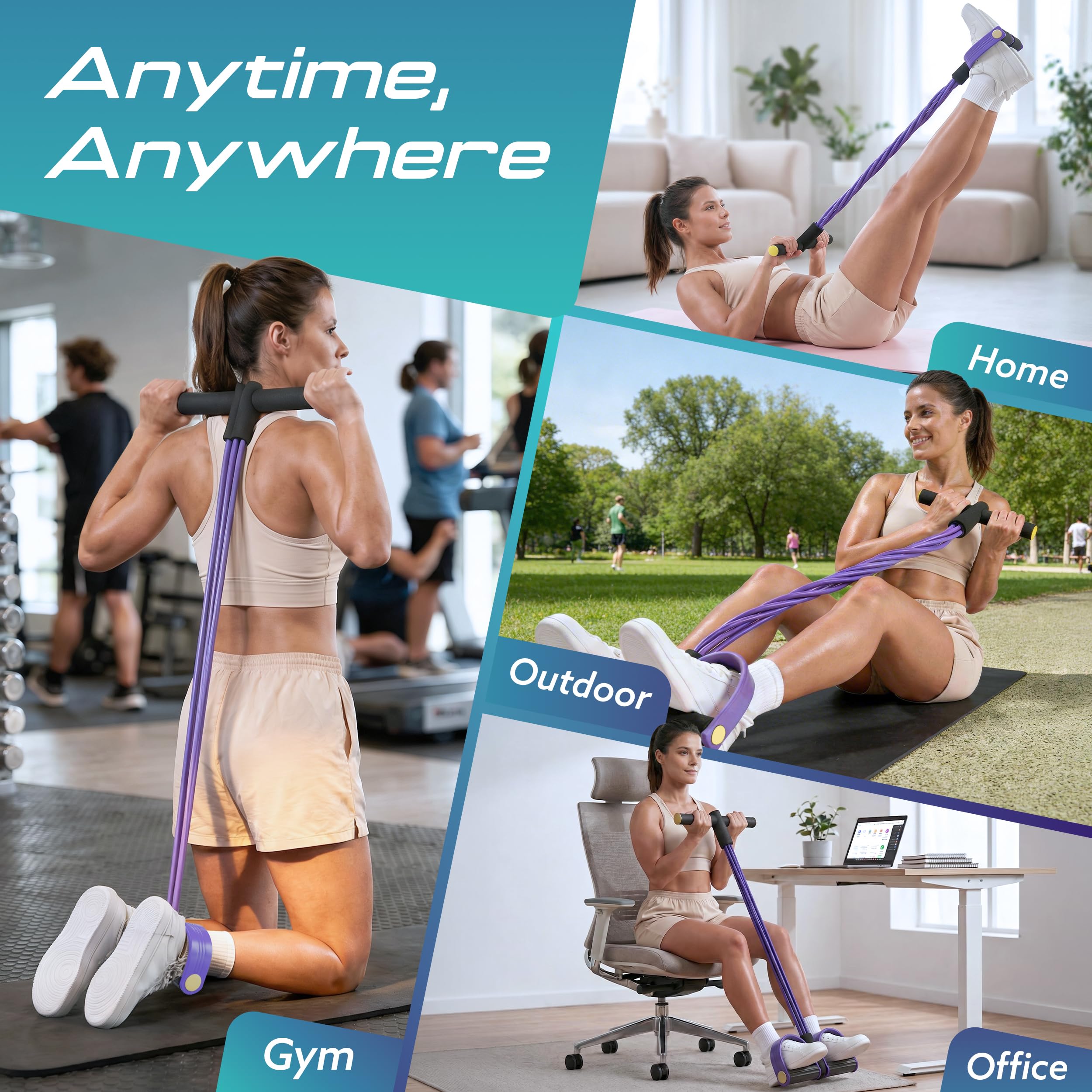 RZHEST Resistance Band with Pedals, 6 Tube Pedal Resistance Band for Full Body Home Workout, Exercise Band with Handles for Abs, Glutes, Arms & Legs, Portable Fitness Equipment for Women