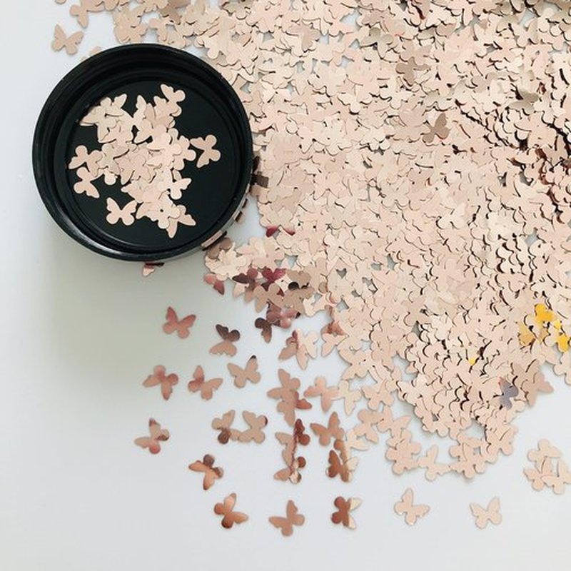 PrettyG 10 Grams/Pack - Rose Gold Butterfly Shape Glitter Sequins - Festival Rave Beauty Makeup Face Body Nail Art Decoration B0230